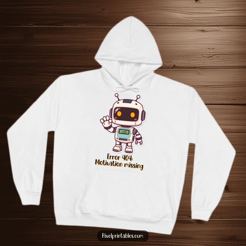 Funny Pixel Robot Hoodie featuring a happy, pixelated robot waving, offering warmth and a touch of nostalgic humor.