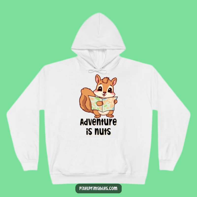 Funny Curious Squirrel Pixel Map Hoodie - Cozy Funny Gift for Explorers