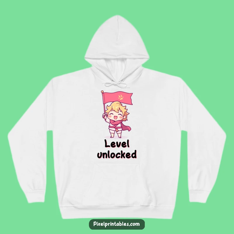 Funny Pixel Conqueror Hoodie: Triumphant Gamer Character Warm Wear, Perfect Gift