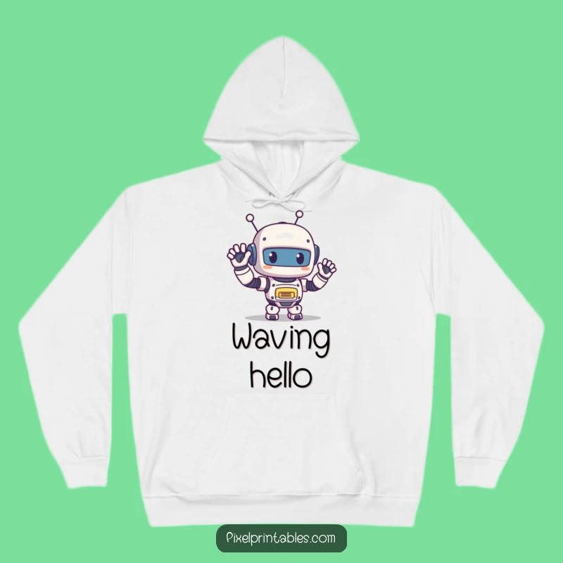 Funny Pixel Robot Hoodie: Cozy Happy Wave, Warm Retro Gaming Gear