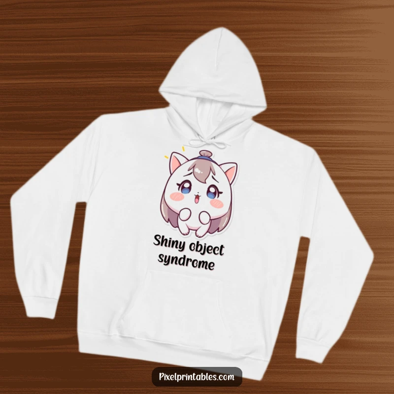 Funny hoodie designed with a character looking surprised and confused at a blinking light, offering cozy comfort and humorous relatability.