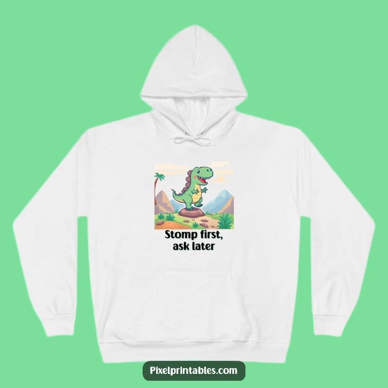 Funny Pixel Dino Stomp Hoodie - Cozy & Exciting Gamer Wear