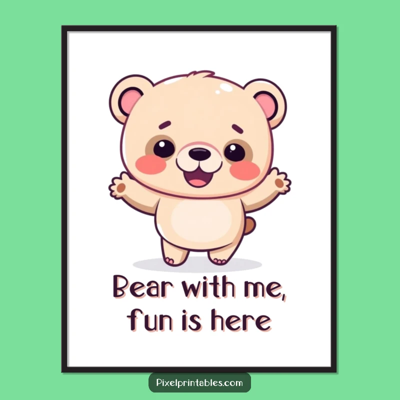 Free Printable Pixel Bear Wall Art: Funny Dancing Bear Downloadable Decor