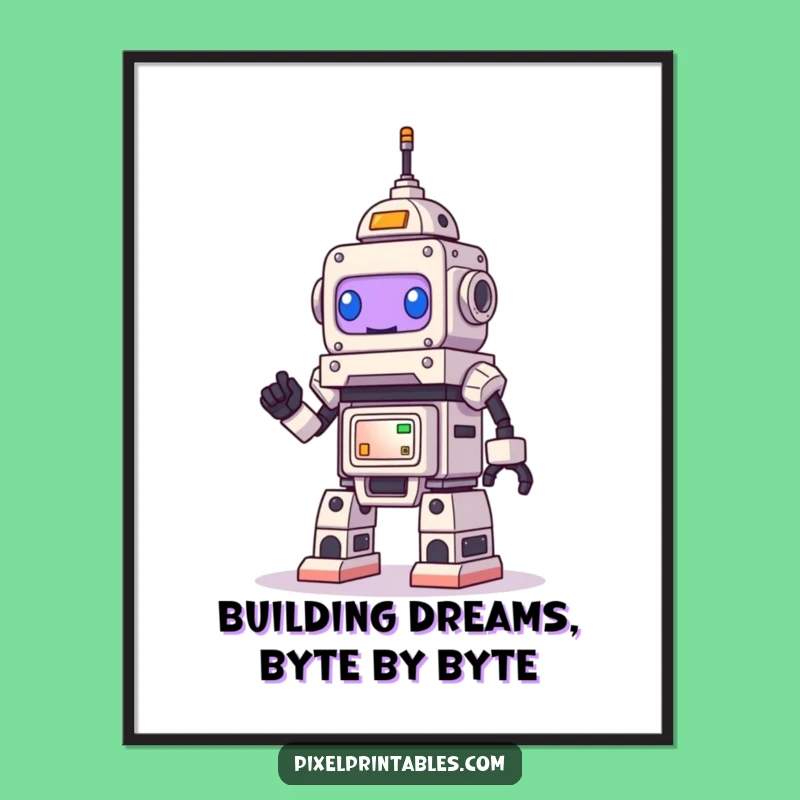 Free Printable Robot Wall Art: Funny Pixel Builder Art DIY Downloadable Gift!