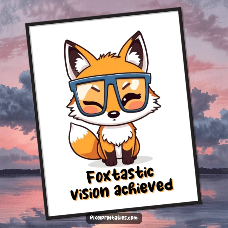 Funny Free Printable Wall Art: A winking pixel fox adjusts its pixel glasses, embodying retro gamer cool.
