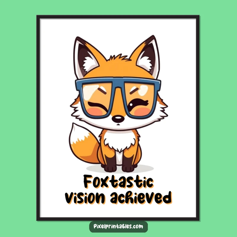 Funny Free Printable Wall Art: Winking Pixel Fox Adjusting Glasses, Retro Gaming Downloadable Art