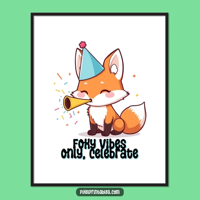 Free Printable Wall Art: Fox Party Horn Funny Downloadable Art Gift