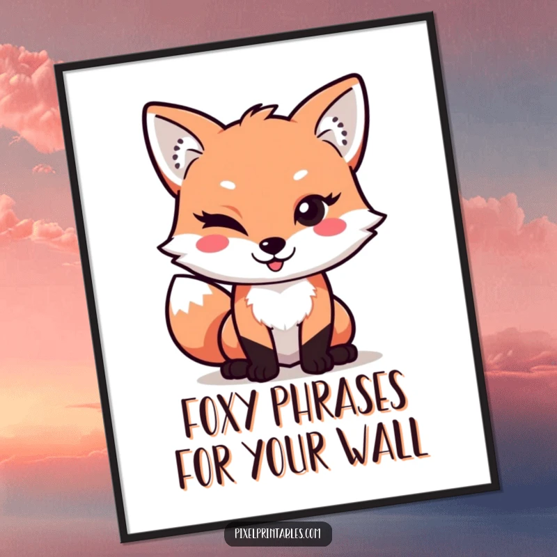 Funny Free Printable Wall Art, a playful pixelated fox winking mischievously, adding digital charm to any room.