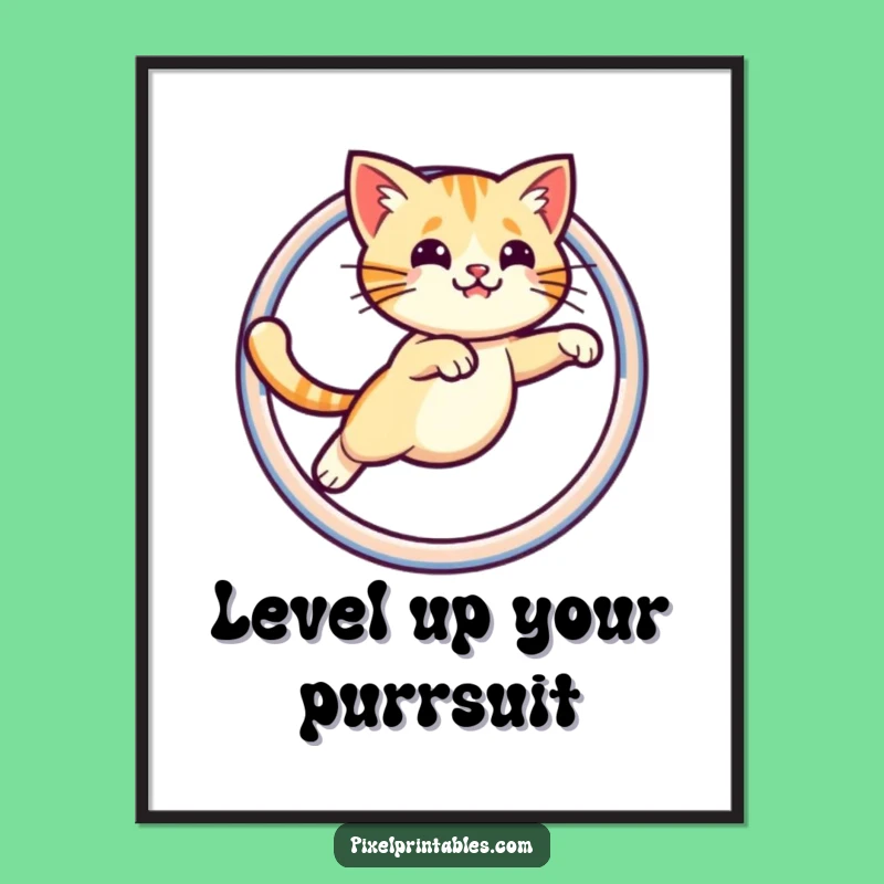 Free Printable Wall Art: Pixel Cat Hoop Jump - Retro Downloadable Decor