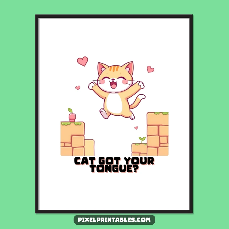 Funny Free Printable Cat Platform Wall Art - Downloadable Pixel Art Decor