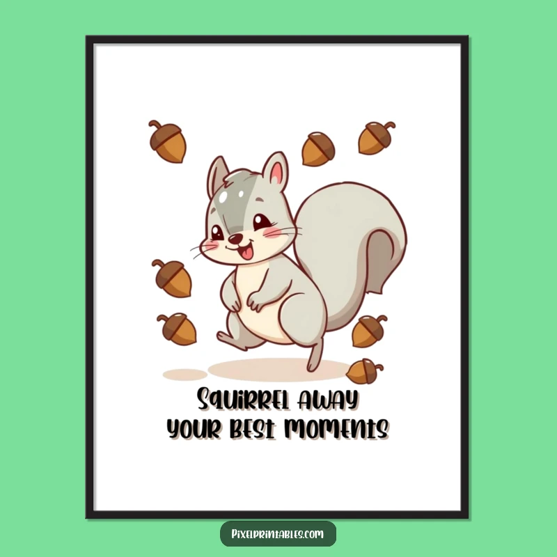 Funny Free Printable Wall Art: Squirrel Dodging Acorns, Hilarious Downloadable Art
