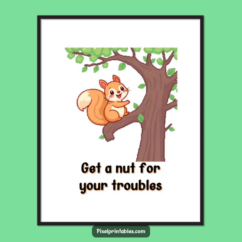 Free Printable Pixel Squirrel Wall Art Funny Downloadable Decor for Woodland Enthusiasts