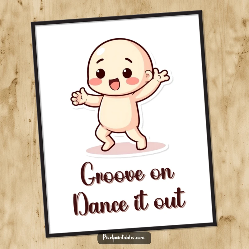 Funny Free Printable Pixel Dance Wall Art: Playful character with chunky limbs performing a vibrant pixelated dance.