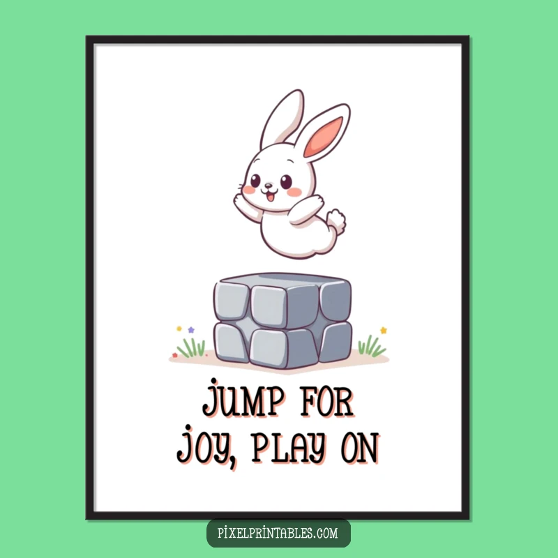 Free Printable Wall Art: Bunny Jumps Pixel Block Funny Downloadable Art