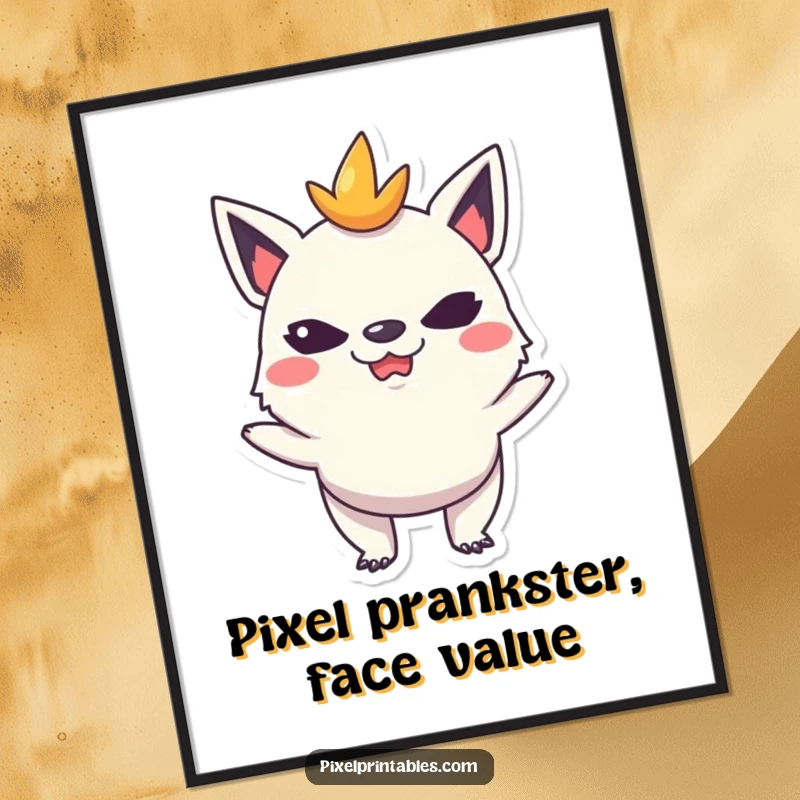 Funny Free Printable Wall Art: A mischievous pixelated creature making a hilarious funny face, bringing retro charm to your decor.