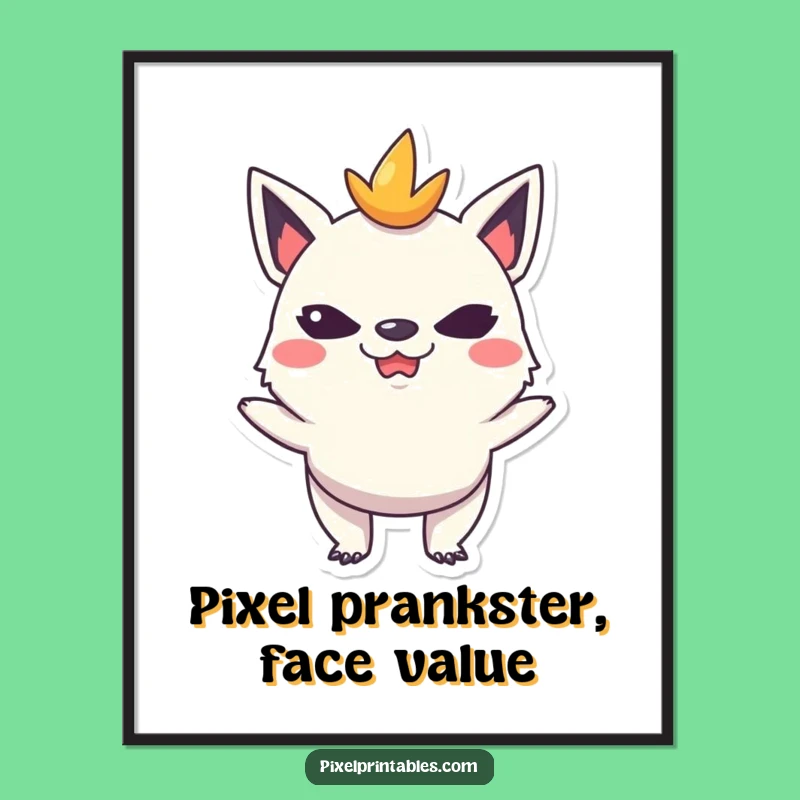 Free Printable Wall Art: Mischievous Pixel Creature, Funny Retro Downloadable Art