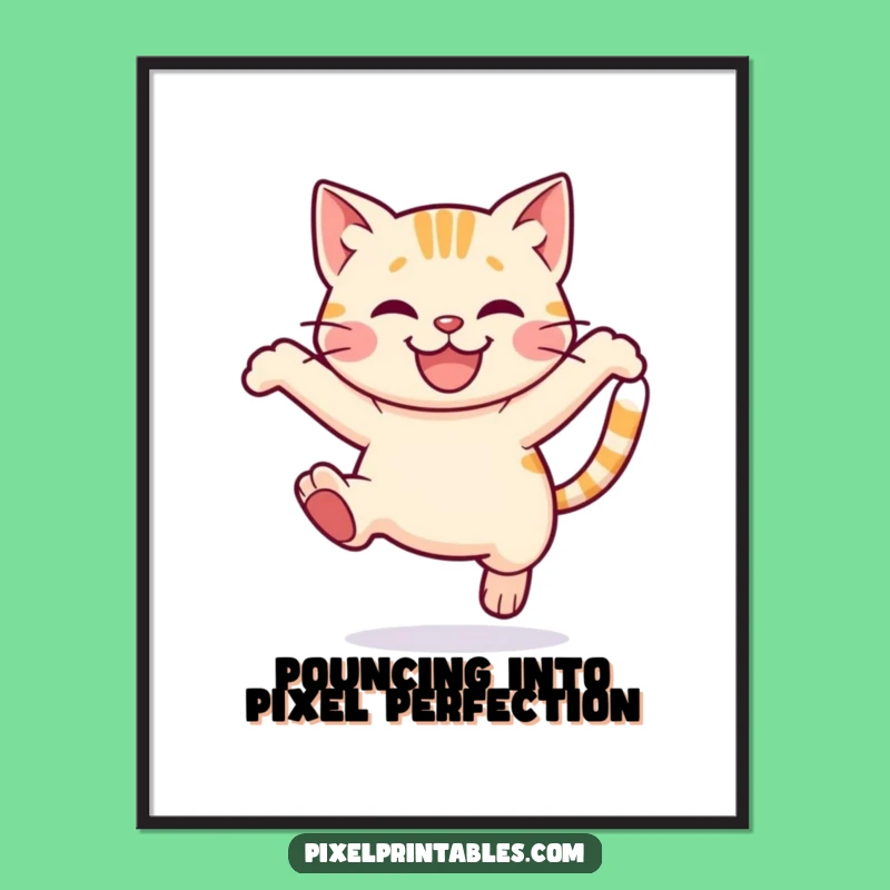 Free Printable Wall Art: Pixel Cat Leap Funny Downloadable Art