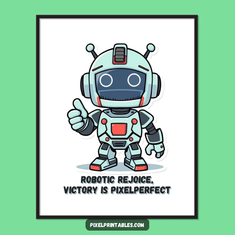 Funny Free Printable Pixel Robot Art: Thumbs Up Tech - Downloadable Retro Decor!