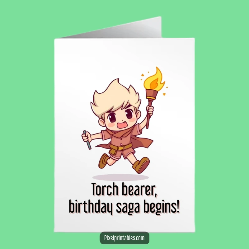 Free Printable Birthday Card: Funny Determined Runner Torch, Downloadable Humorous Gift