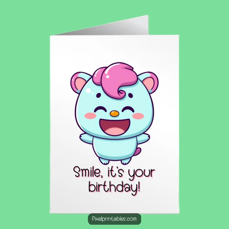 Free Printable Birthday Card: Happy Pixel Pal, Warm Smile Downloadable Gift