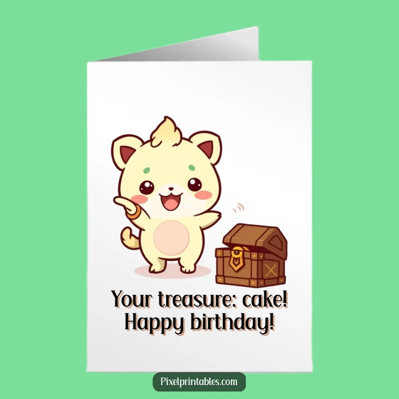 Free Printable Birthday Card: Pixel Creature Treasure Hunt Fun Downloadable Gift