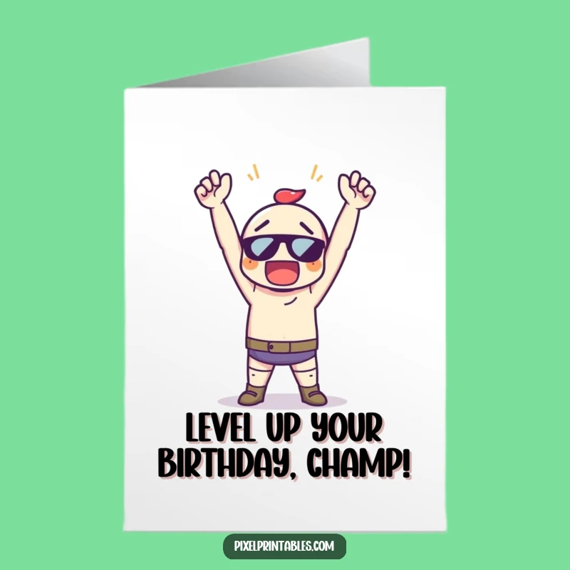 Free Printable Birthday Card: Pixel Hero Triumph Downloadable Gift