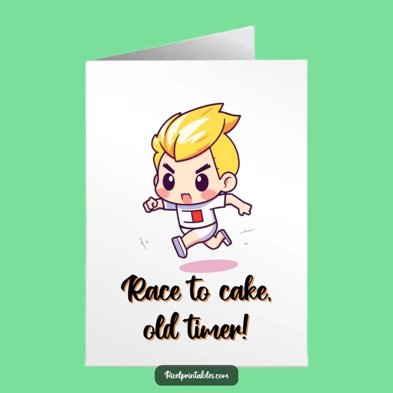 Free Printable Birthday Card: Pixel Racer & Race - Funny Downloadable Gift