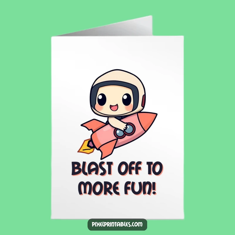 Free Printable Birthday Card: Pixel Rocket Rider - Funny Downloadable Gift