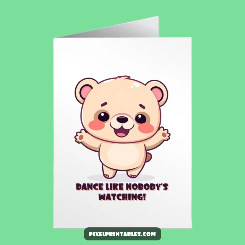 Free Printable Pixel Bear Birthday Card: Funny Dancing Bear Downloadable Gift
