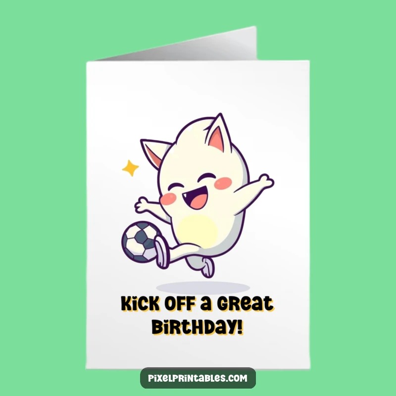 Free Printable Pixel Birthday Card: Funny Kicking Ball, Downloadable Gamer Gift!