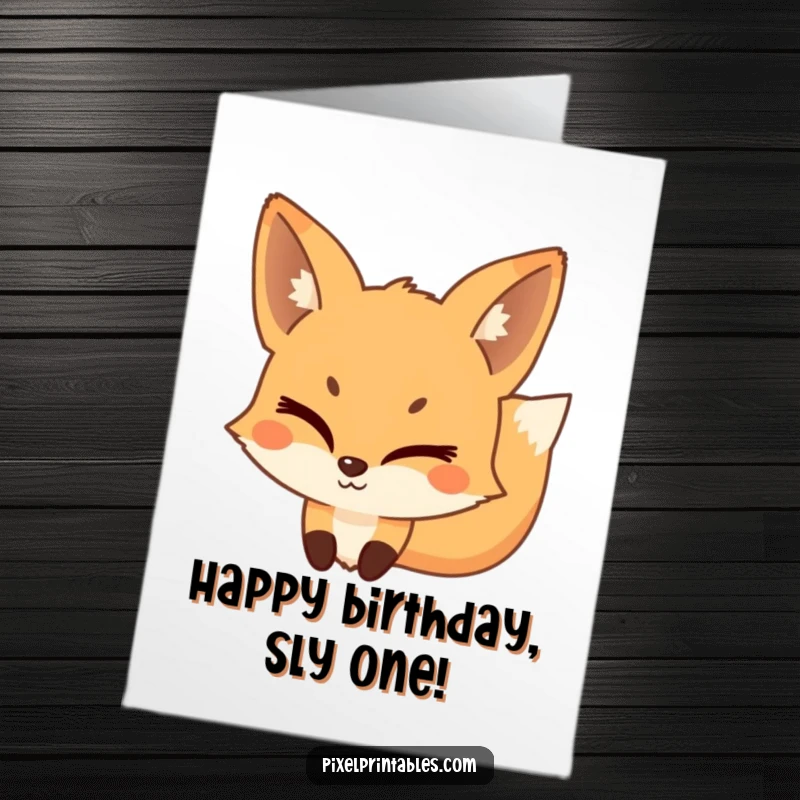 Funny Free Printable Birthday Card: A mischievous pixelated fox winks playfully, adding a cheeky vibe.