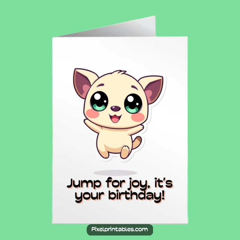 Free Printable Funny Birthday Card: Pixel Creature Jump for Joy, Hilarious DIY Gift