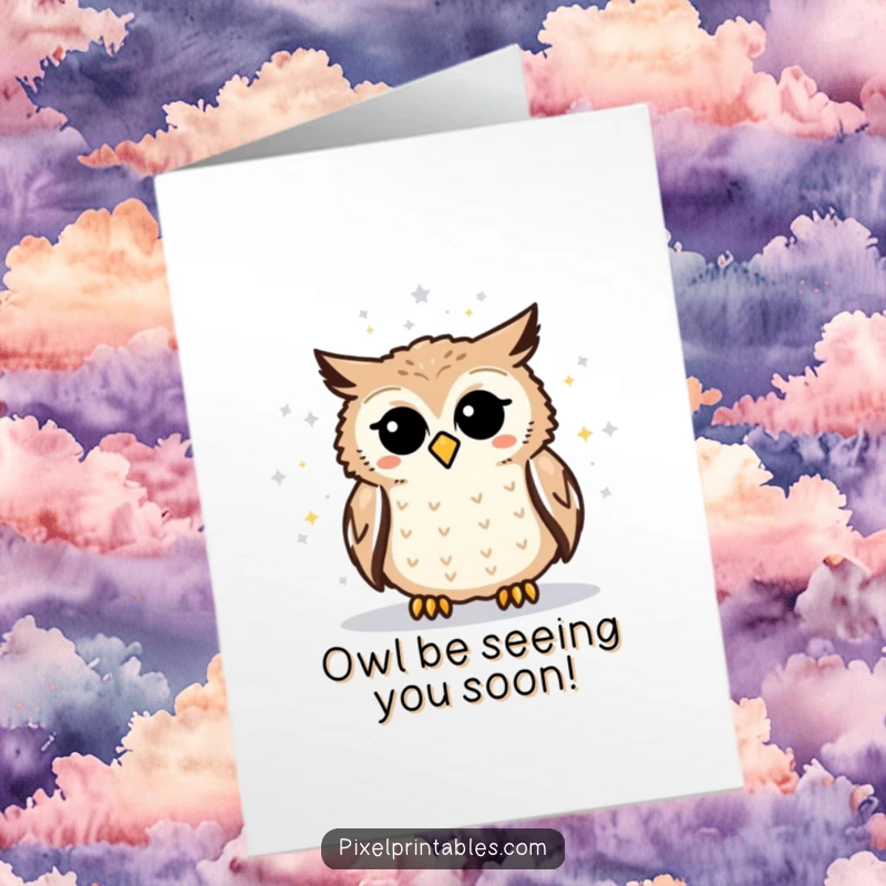Funny Free Printable Birthday Card: Curious pixelated owl gazes at a starry night sky, ready to deliver birthday wishes.