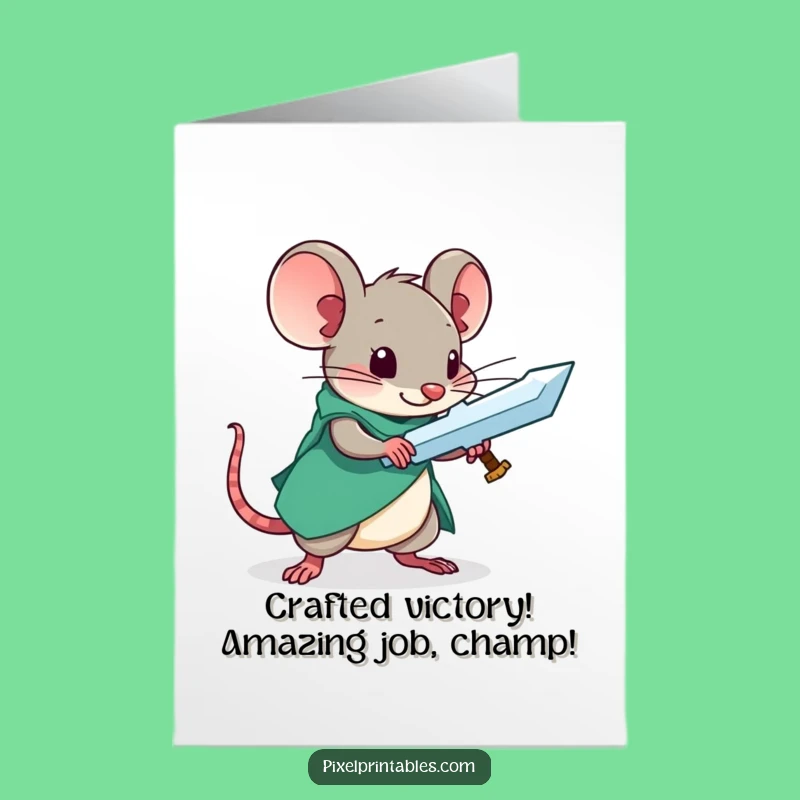 Free Printable Pixel Mouse Congrats Card: Sword Forged - Downloadable Success!