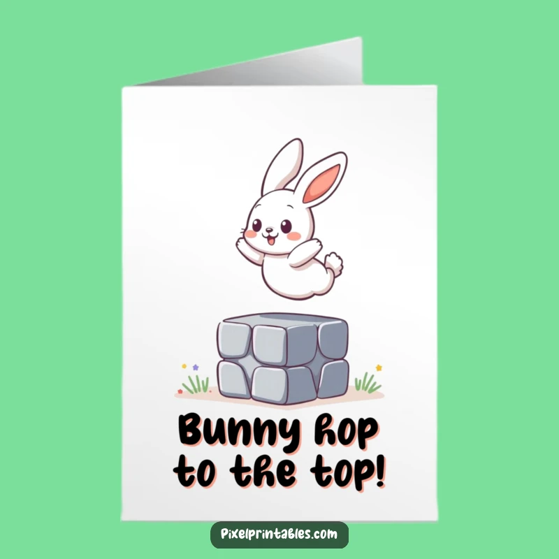 Free Printable Congrats Card: Bunny Over Pixel Block Funny Downloadable Gift