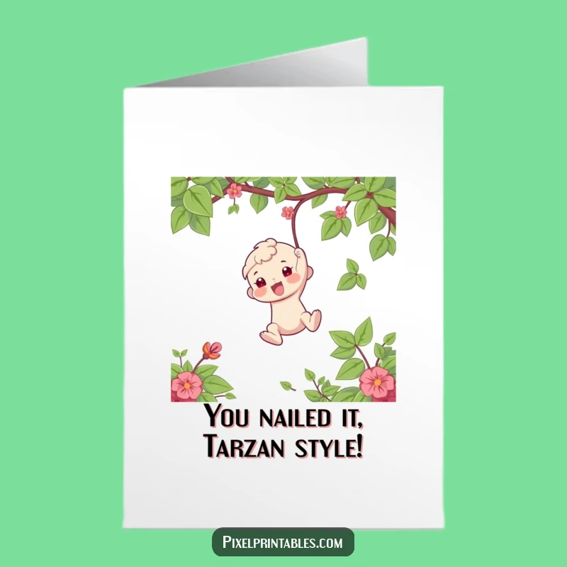 Free Printable Congrats Card: Funny Swinging Character, Downloadable Victory Gift