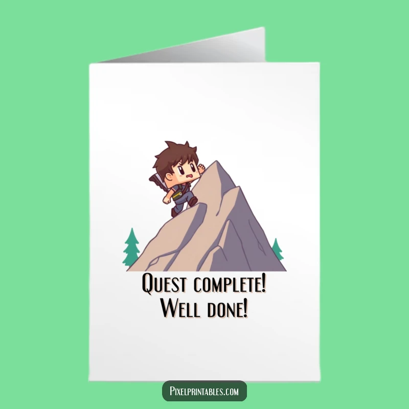 Free Printable Congrats Card: Pixel Adventurer Summiting - Funny Downloadable
