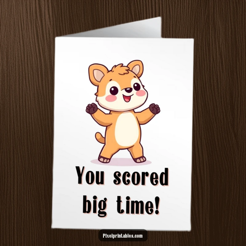 Funny Free Printable congratulations card: A blocky-limbed pixelated animal busting out a silly, celebratory dance.