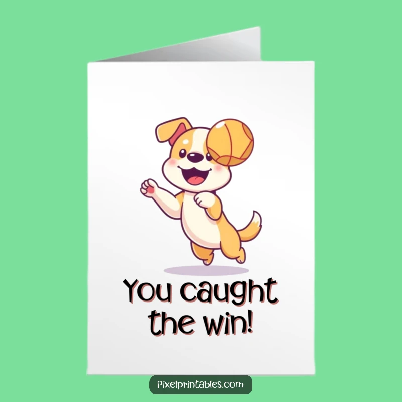 Free Printable Congrats Card: Pixel Dog Ball Catch, Fun Downloadable Gift for Wins!