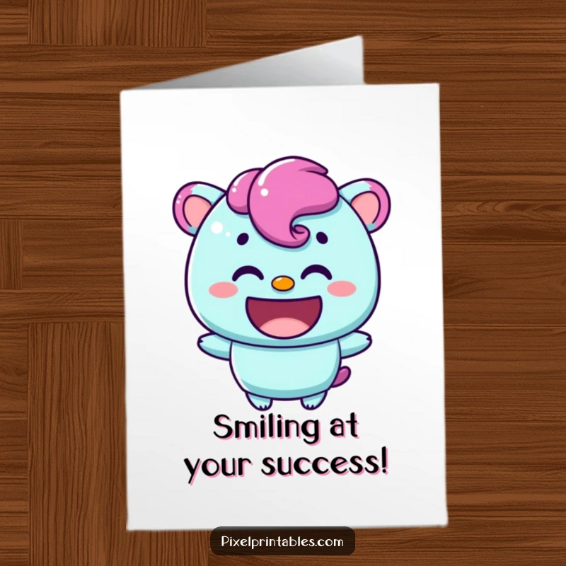Funny Free Printable Congrats Card: A content pixelated character offering a warm, genuine smile to celebrate an achievement.