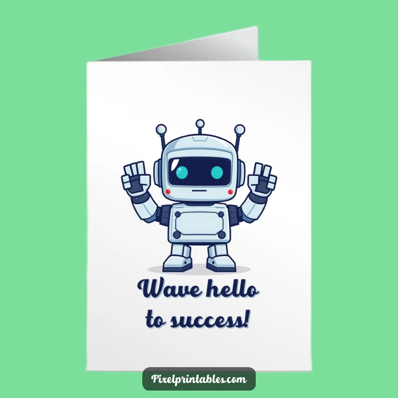 Free Printable Congratulations Card: Enthusiastic Robot Wave, Whimsical DIY Gift