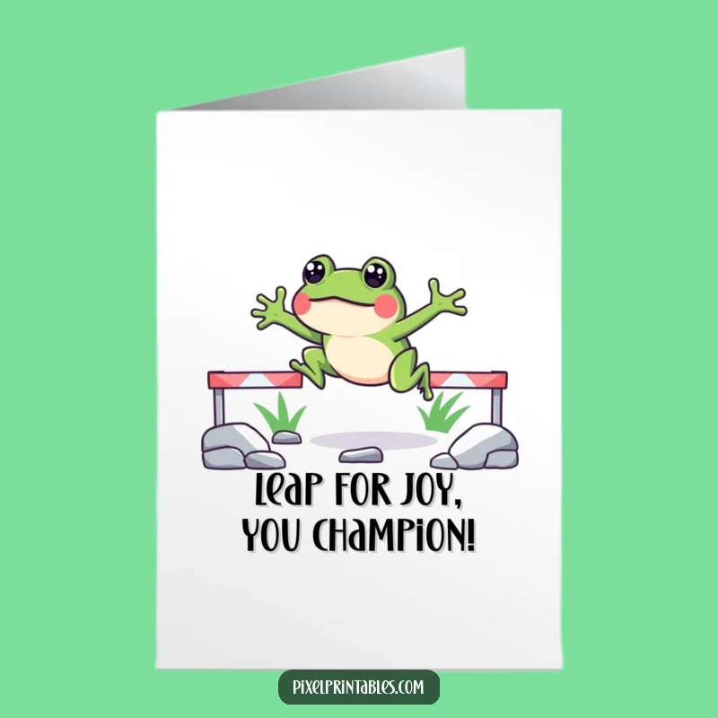Free Printable Frog Congrats Card: Pixelated Leap Success Downloadable Gift