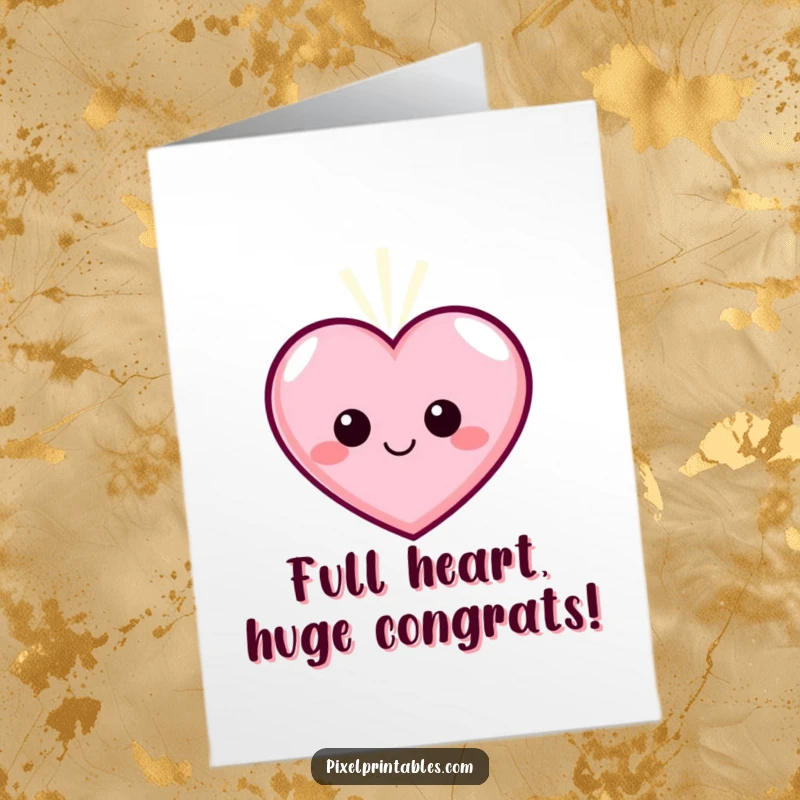 Funny Free Printable Congrats Card: A smiling pixelated heart character emits a gentle, warm light, celebrating a cherished achievement.