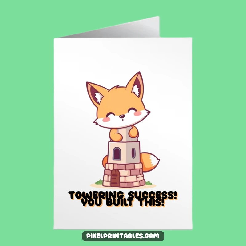 Free Printable Congrats Card: Pixel Fox's Tower - Humorous Downloadable Success Art