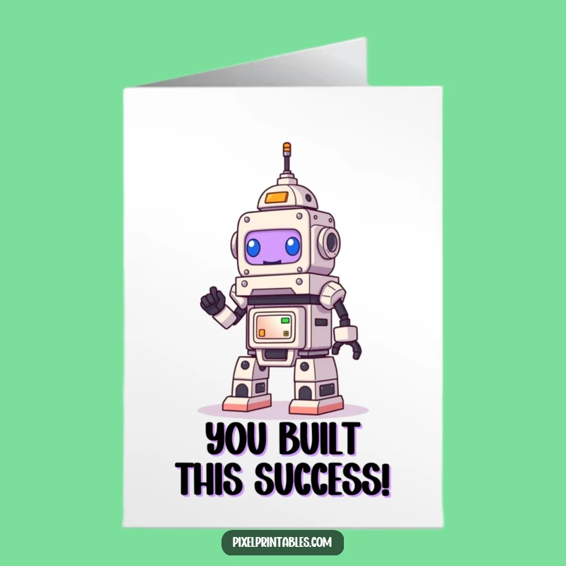 Free Printable Robot Congrats Card: Funny Pixel Achievement DIY Downloadable Gift!