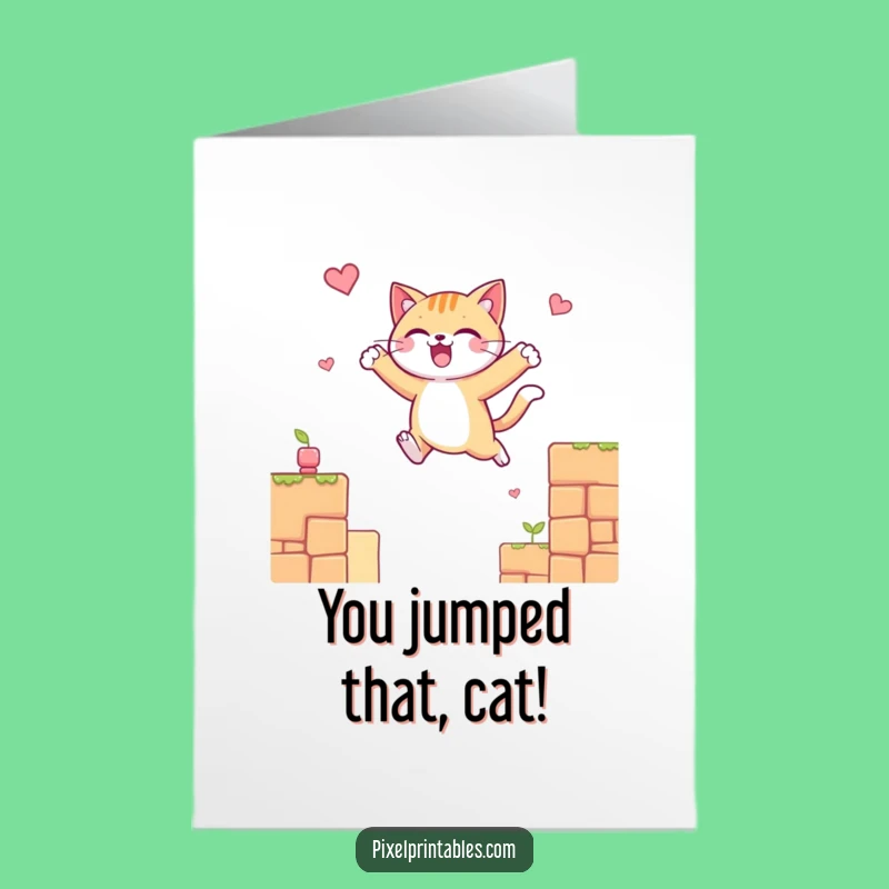 Free Printable Cat Platform Congrats Card - Joyful Downloadable Gift