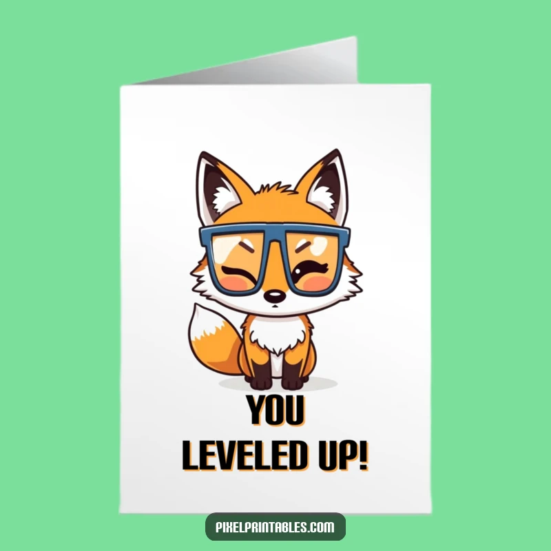 Free Printable Congrats Card: Winking Pixel Fox, Hilarious Downloadable Gift for Any Occasion