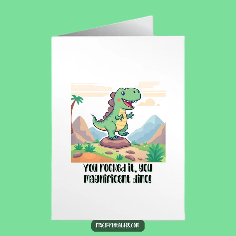 Free Printable Pixel Dino Congrats Card: Stomping Success - Downloadable Celebration!