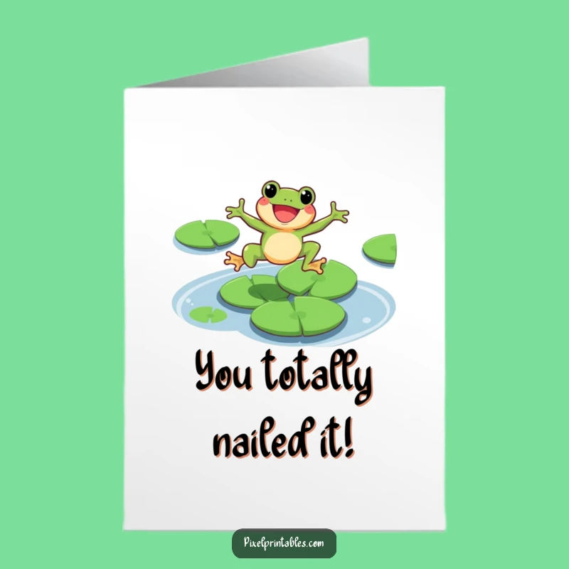 Free Printable Pixel Frog Congrats Card: Funny Achievement Leap! Downloadable Gift