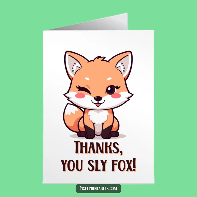 Free Printable Fox Thank You Card: Cheeky Pixel Art Downloadable Expressing Gratitude